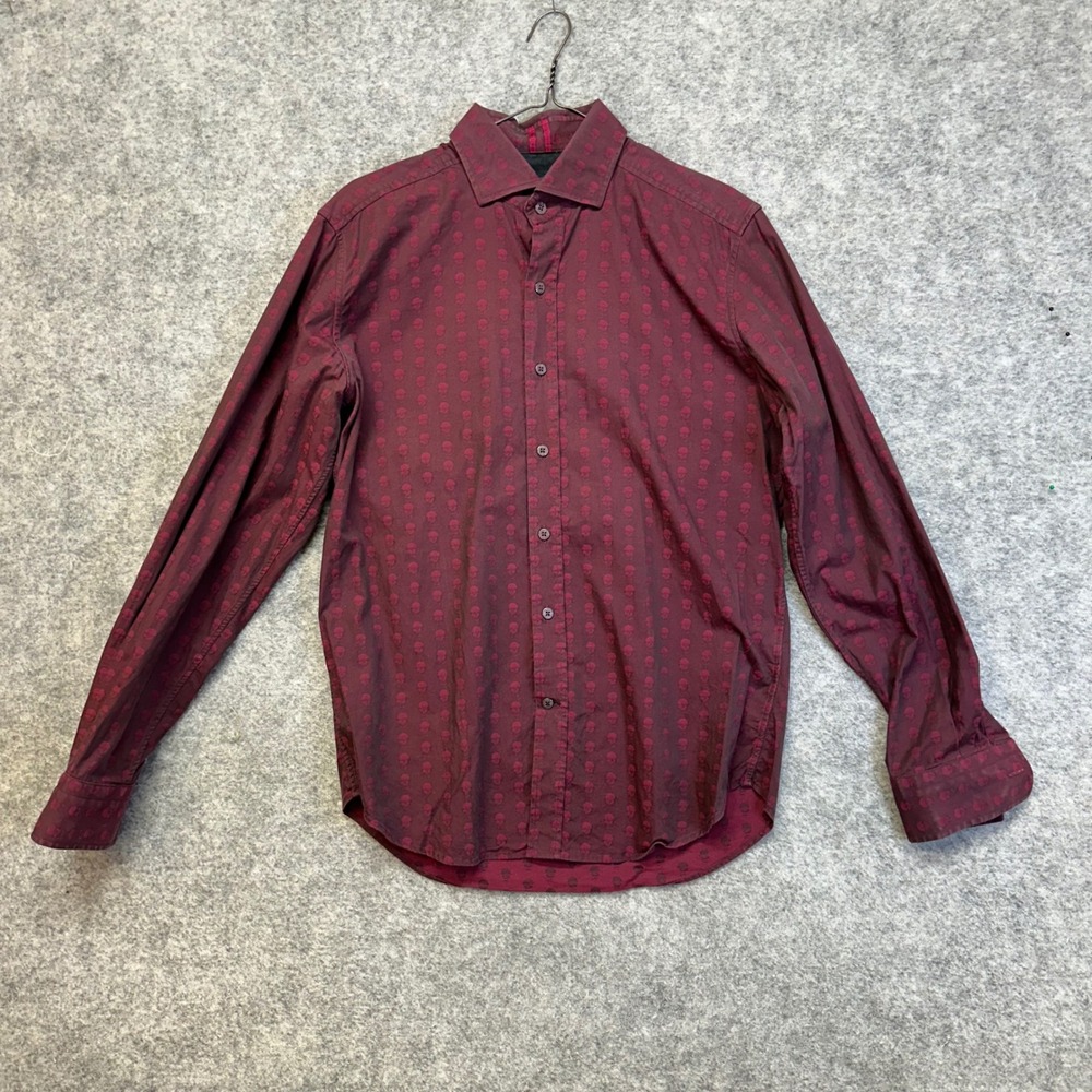 Robert Graham Skull Jacquard Shirt Mens Size S Burgundy Tailored Fit Long Sleeve